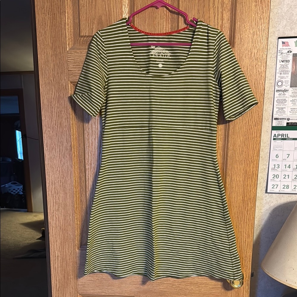 Green and White Striped Dress